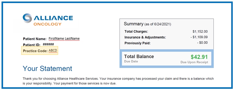 Alliance Oncology Invoice Sample